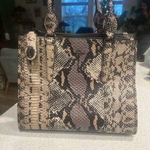 Coach Snake Print Satchel in Black and Cream